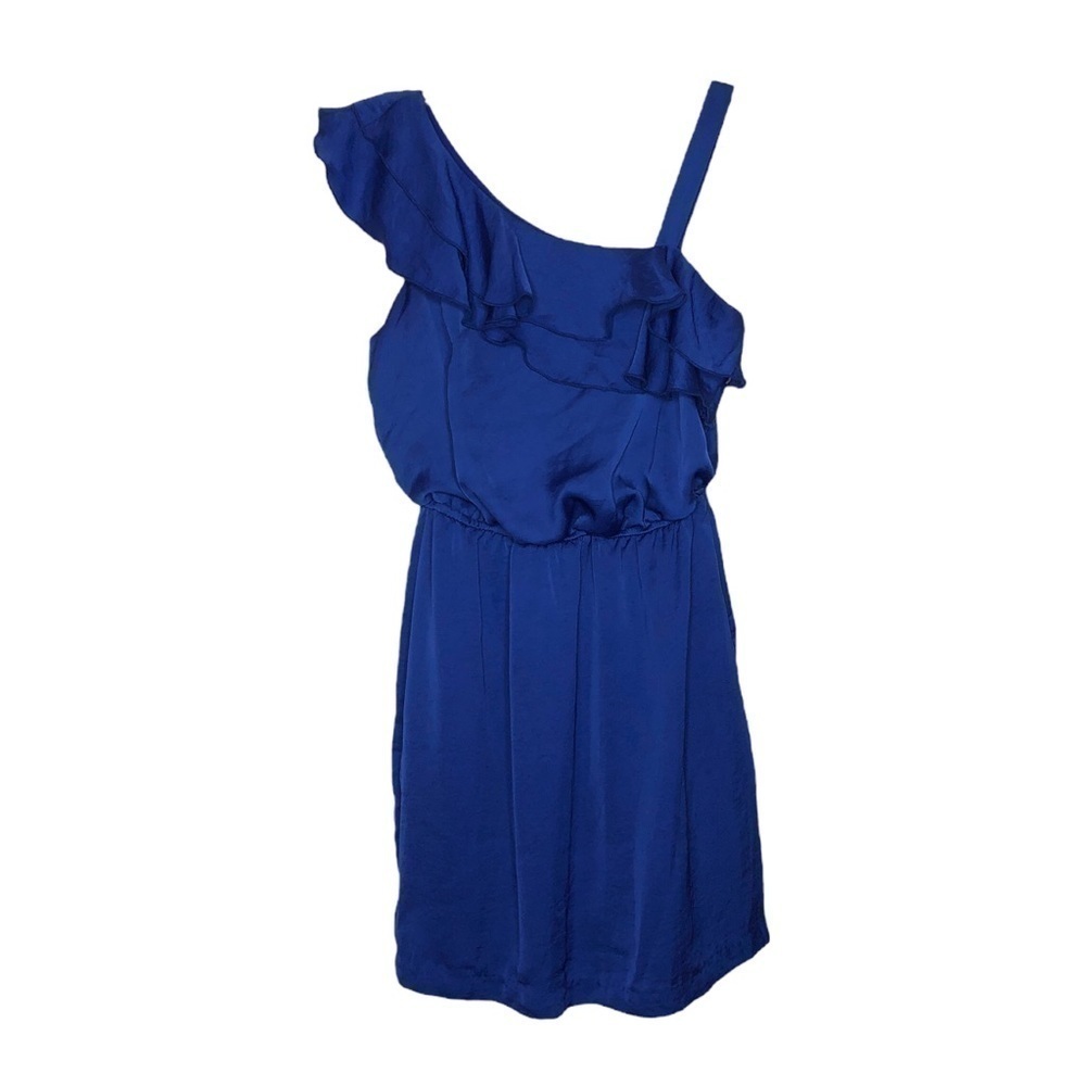 City TRIANGLES - Blue One Shoulder Dress with Ruffled Shoulder - Size Small